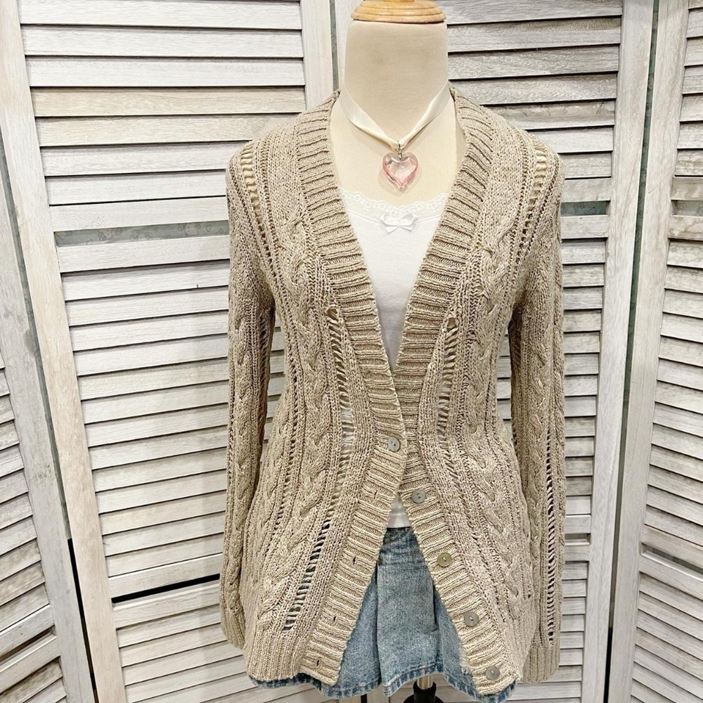 Women's Beige Cable Knit Sweater